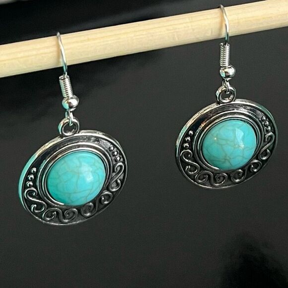 BBT Southwest Style Silver & Turquoise Dangle Earrings - Picture 2 of 10